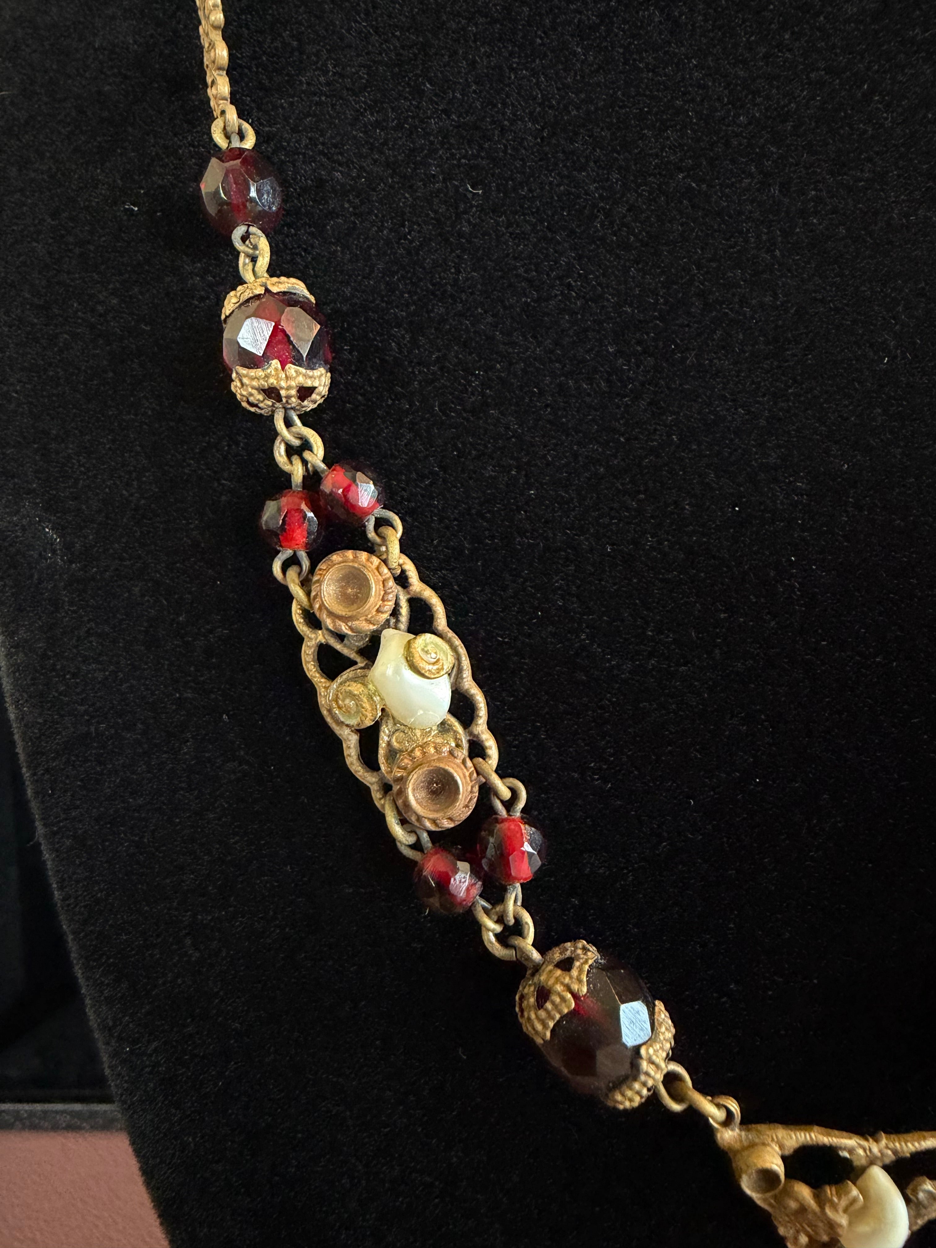 Victorian Garnet + River Pearl Necklace