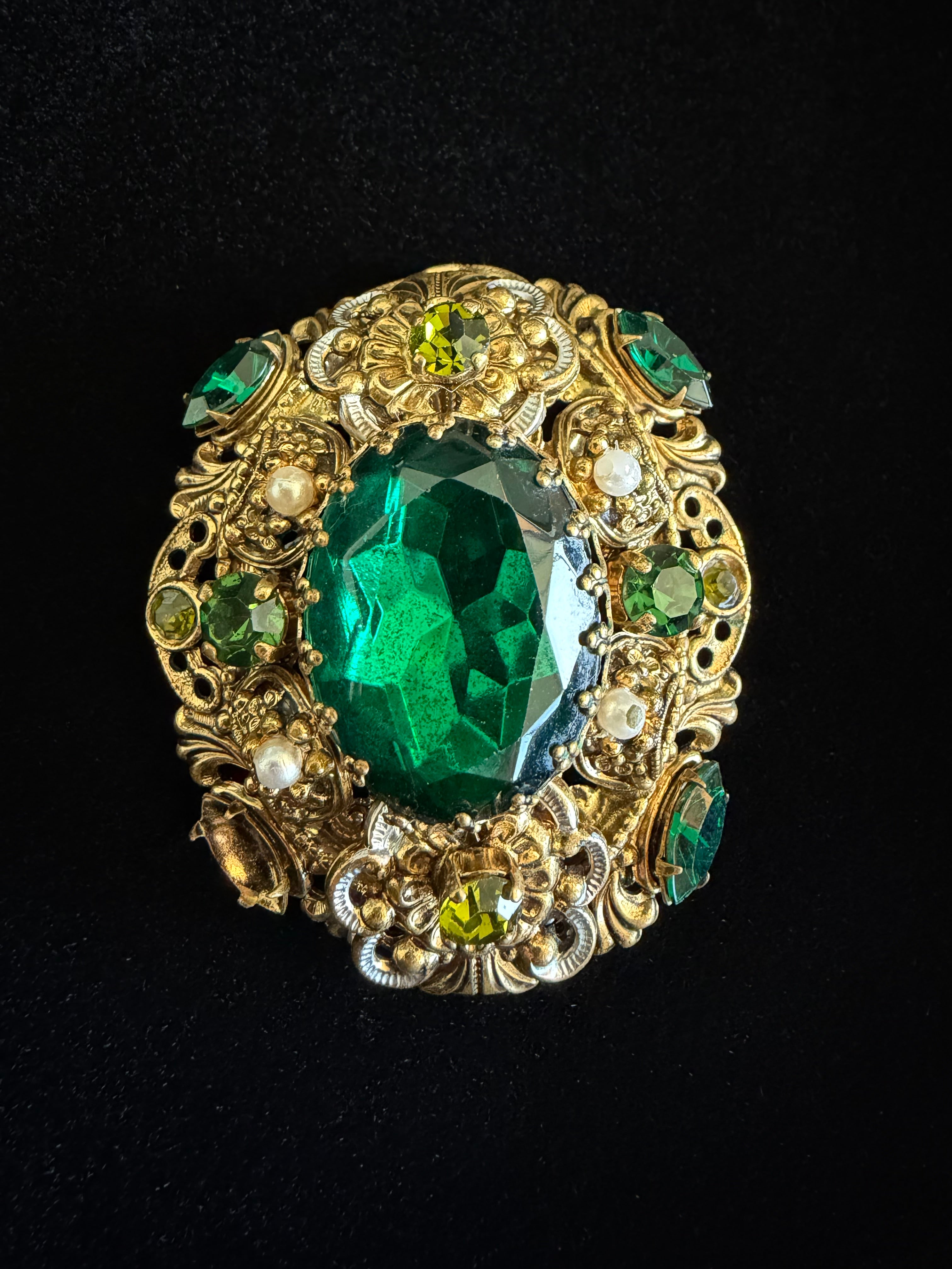 1950s West German Green Glass Brooch