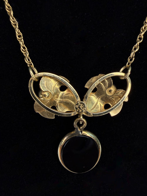 1940s-50s Onyx and Gold-Filled Floral Necklace