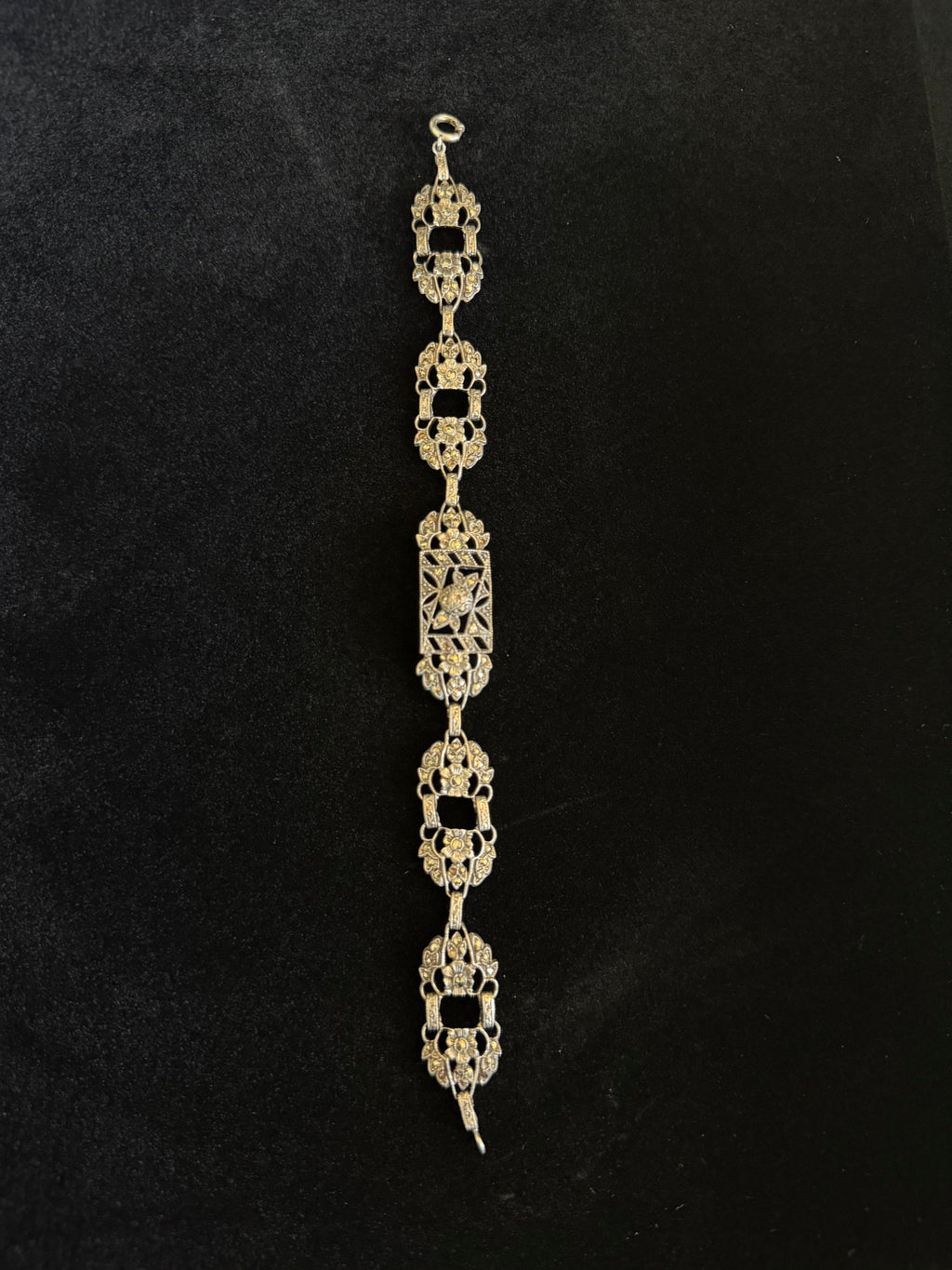 Art Nouveau Sterling Silver + Marcasite Filigree Bracelet