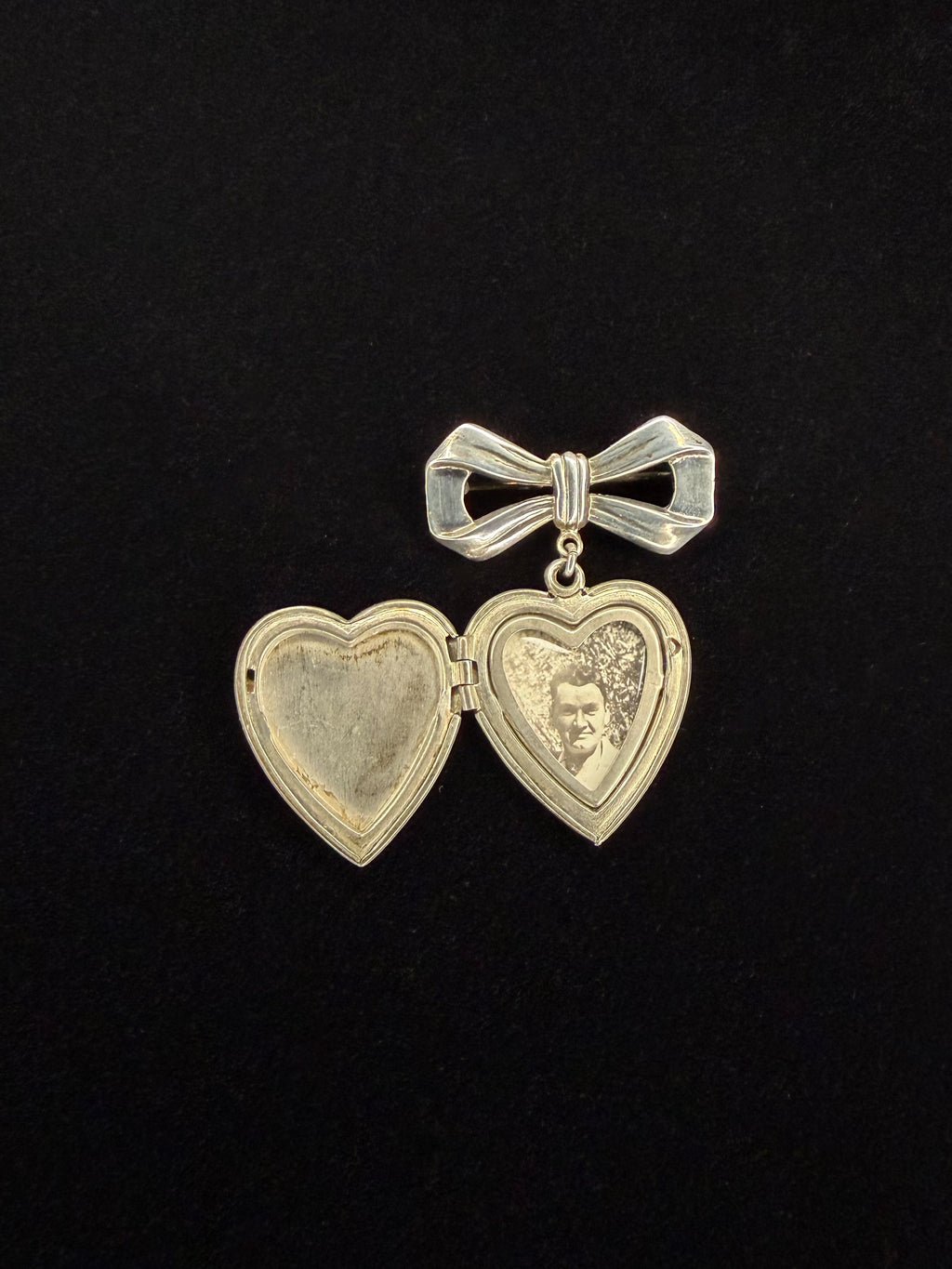 Sterling Silver Heart Bow Locket Brooch