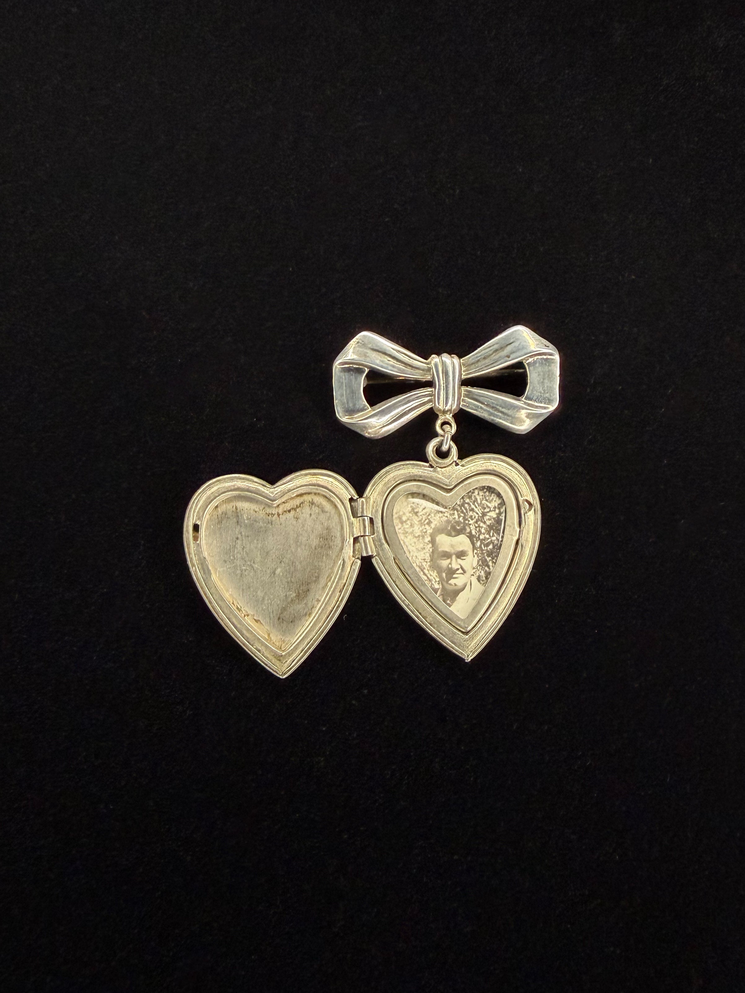 Sterling Silver Heart Bow Locket Brooch
