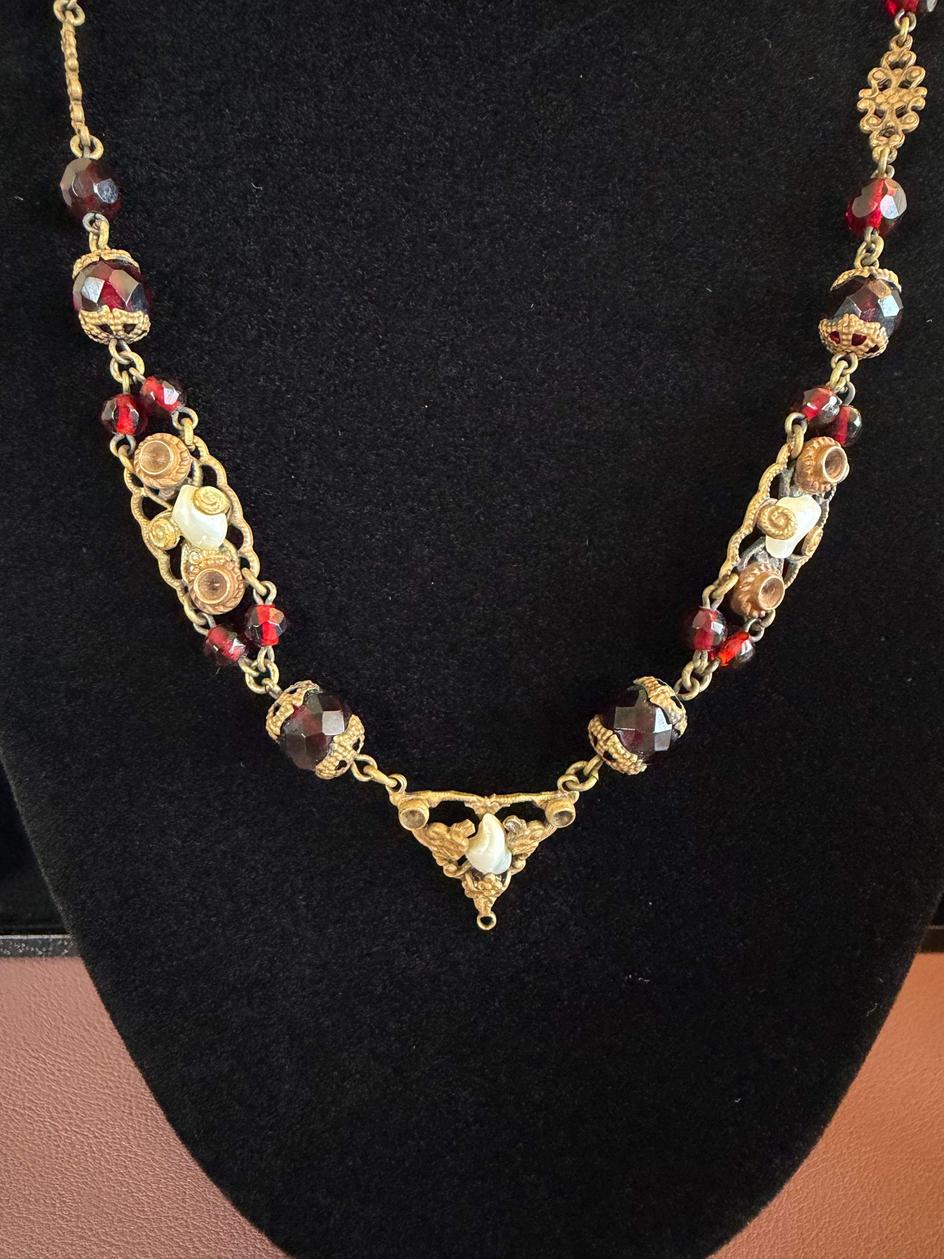 Victorian Garnet + River Pearl Necklace