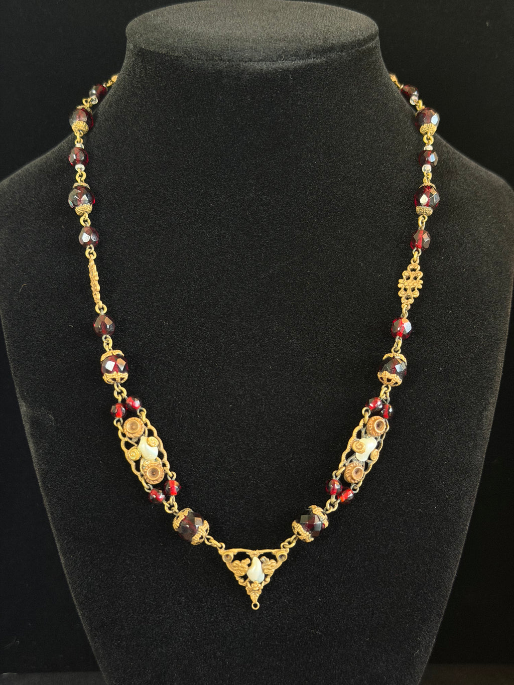 Victorian Garnet + River Pearl Necklace