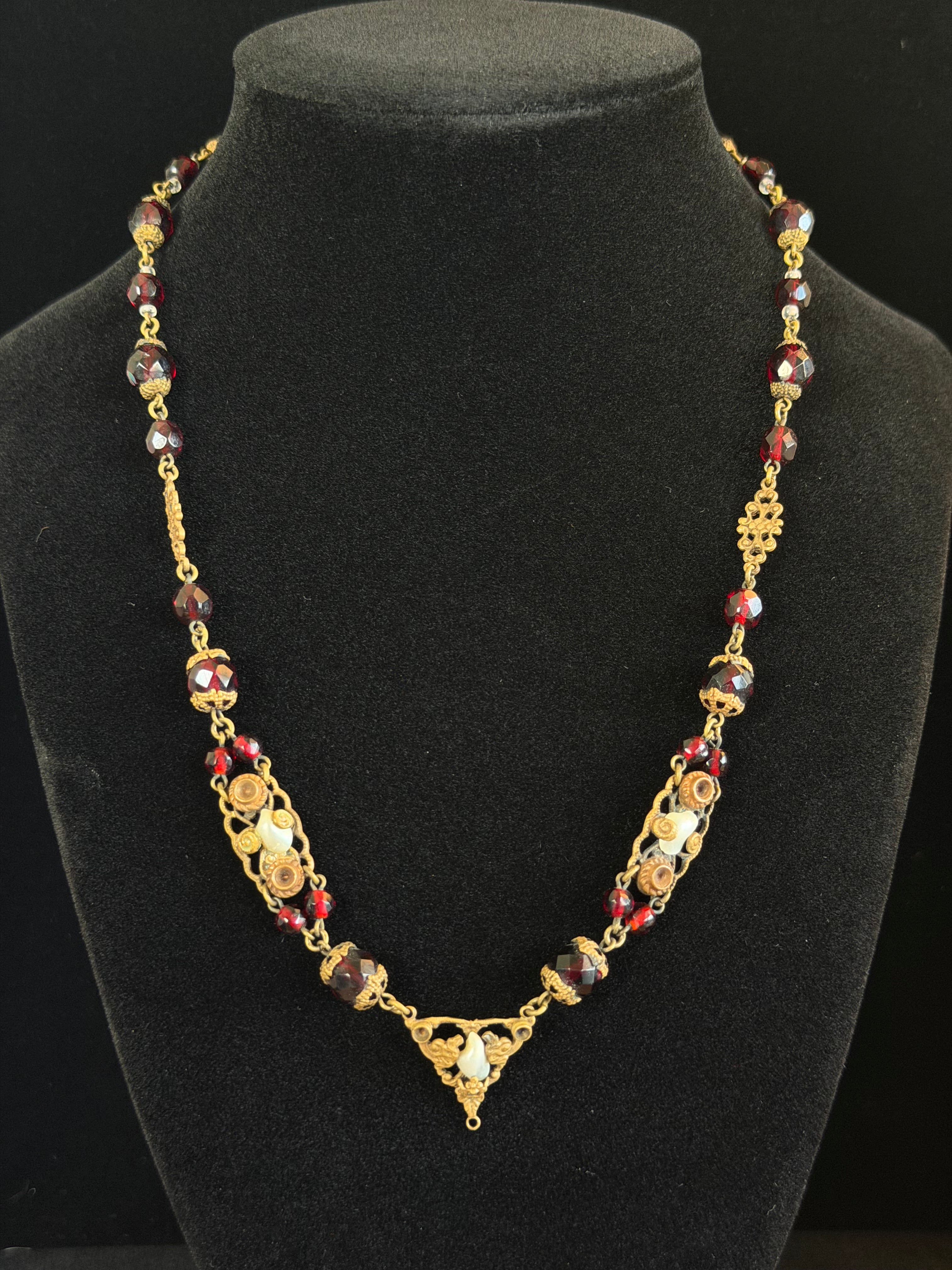 Victorian Garnet + River Pearl Necklace