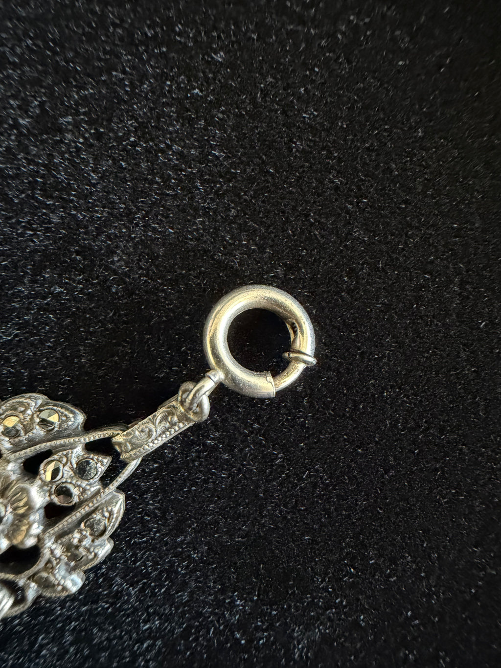 Art Nouveau Sterling Silver + Marcasite Filigree Bracelet