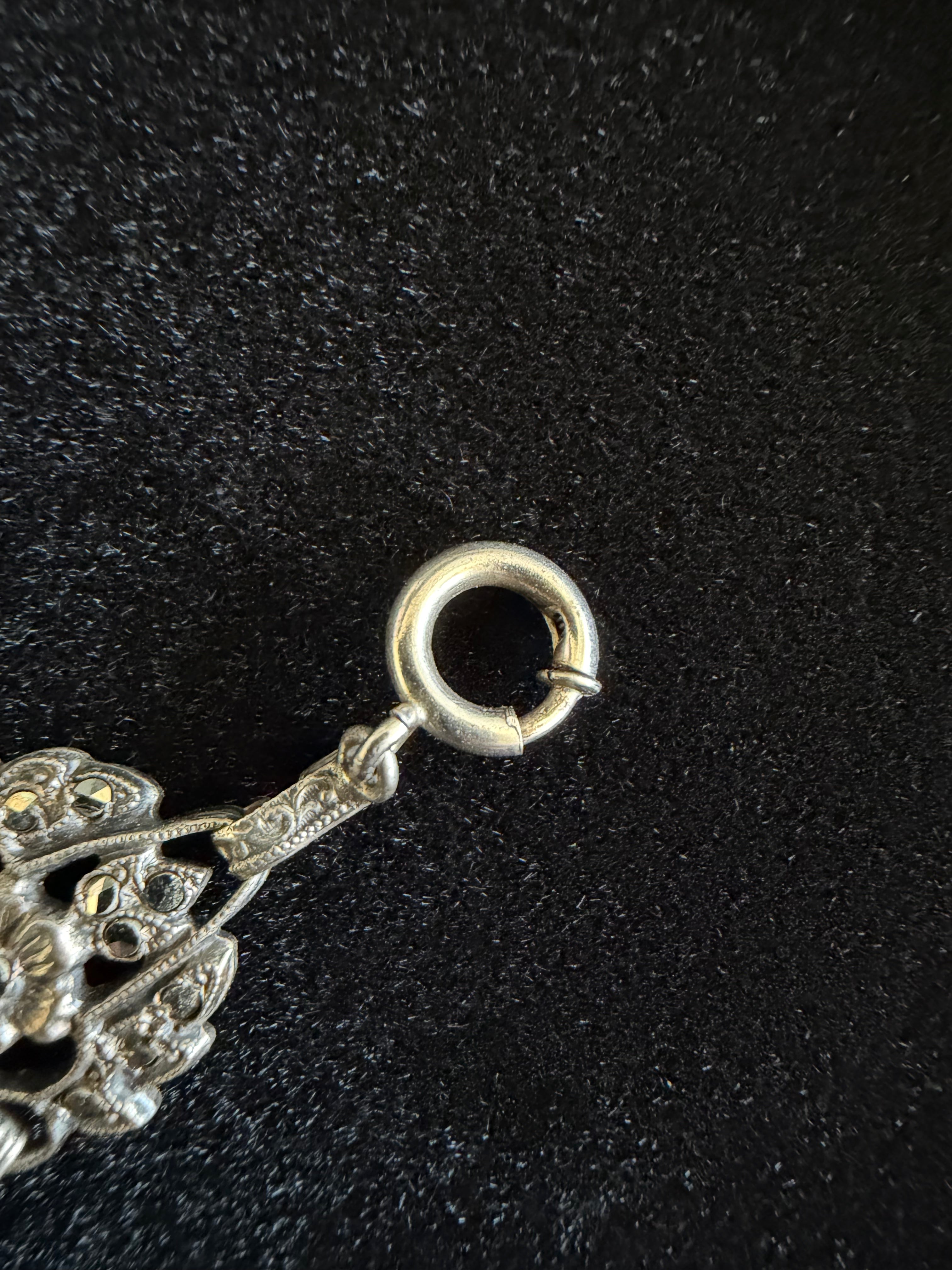 Art Nouveau Sterling Silver + Marcasite Filigree Bracelet